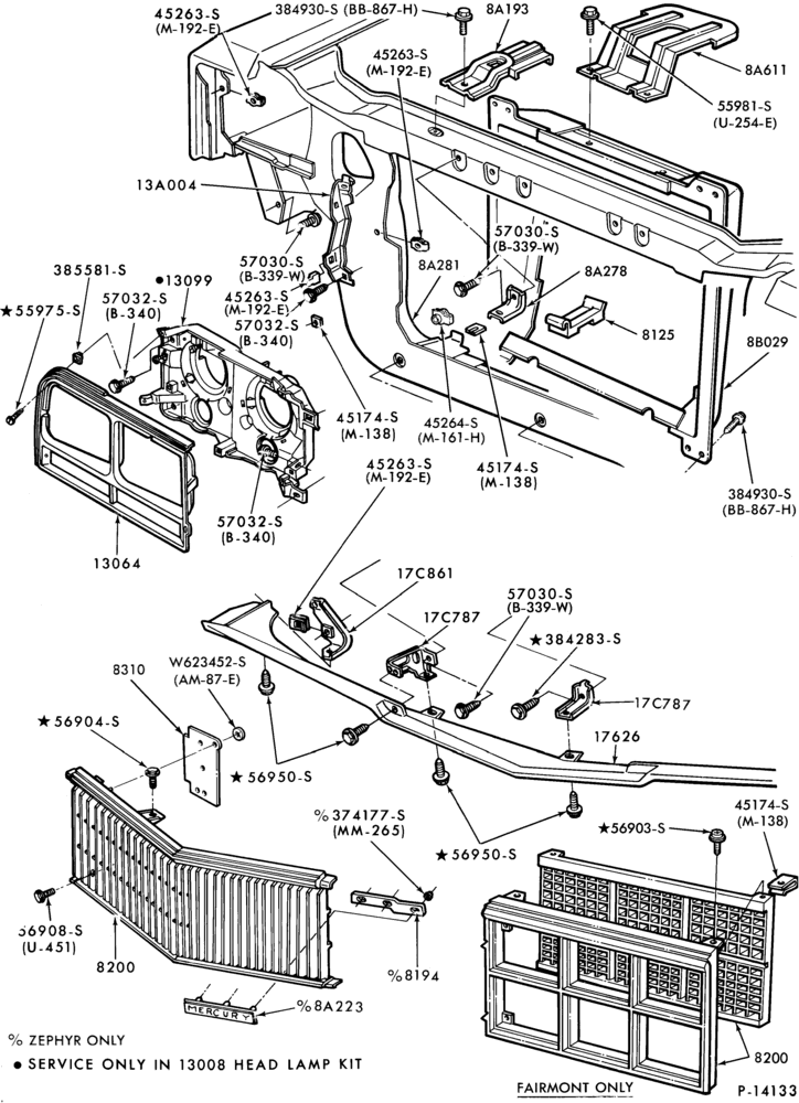 Схема Радиатор, GRILL AND COOLING-RADIATOR GRILLE & RELATED PARTS- Fairmont & Zephyr-w/dual lamps