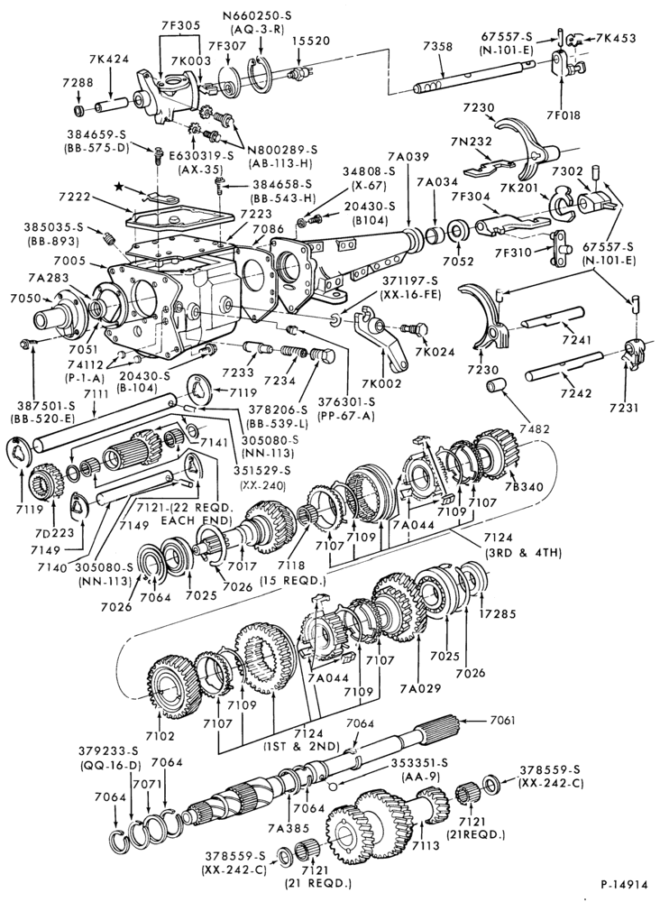 Схема INTERNAL PARTS-4 speed manual trans. - Ford - Ford (SROD)-4/S