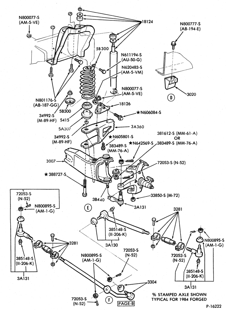 Схема FRONT SUSPENSION-(1980)  - single shock - w/stamped axle - Page B-F150/350-2/W/D