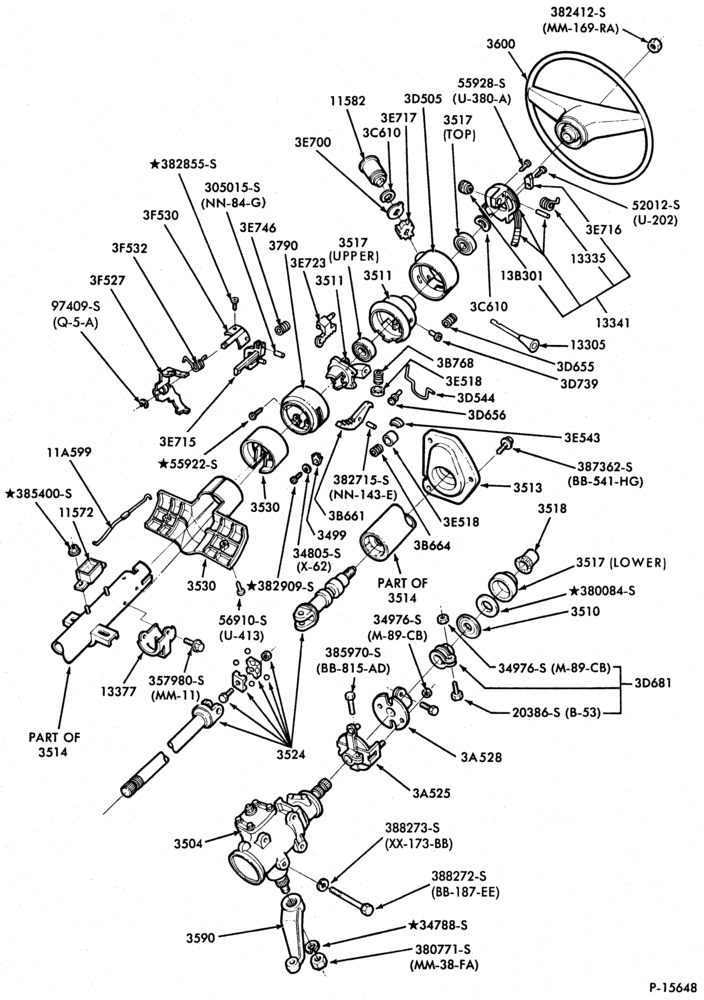Схема STEERING-Steering column - Automatic trans. - Floor shift - (1980/81) - tilt wheel-E100/350