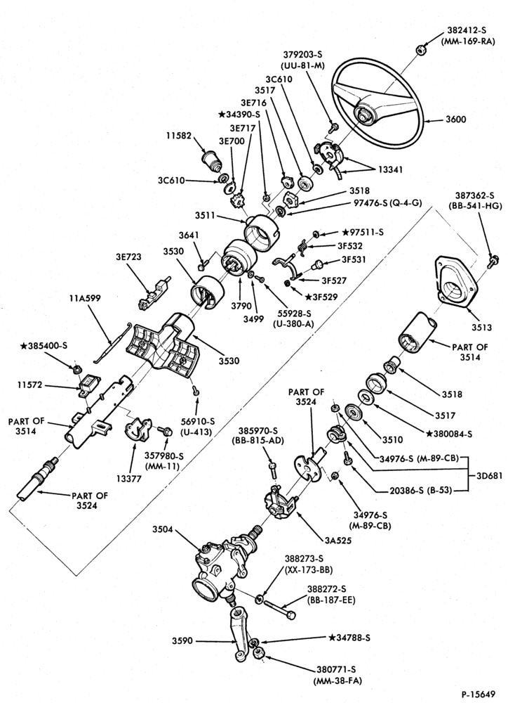 Схема STEERING-Steering column - Automatic trans.  - Floor shift - (1980/81)- (1980/81) - fixed wheel-E100/350