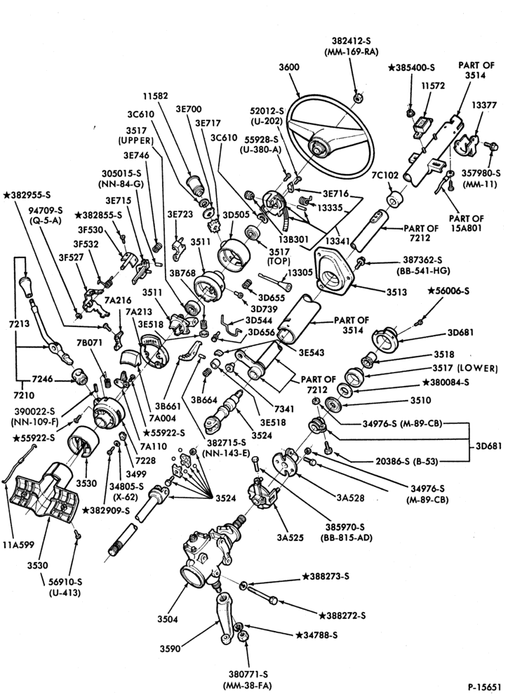 Схема STEERING-Steering column- Automatic trans. - (1980/81) - tilt wheel-E100/350