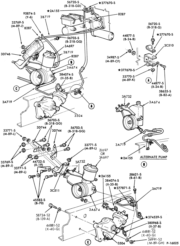Схема STEERING-POWER- w/split hyd. brakes, w/o A/C and w/engine mounted oil cooler-B600/700