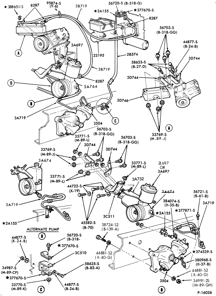 Схема STEERING-POWER- w/split hyd. brakes, w/A/C and w/engine mounted oil cooler-B600/700