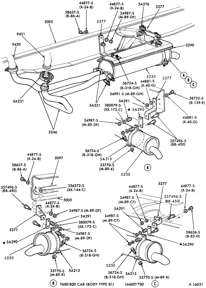 Схема EXHAUST SYSTEM-8 cyl. 370 and 429-Body Type 81 cab-F-FT600/800