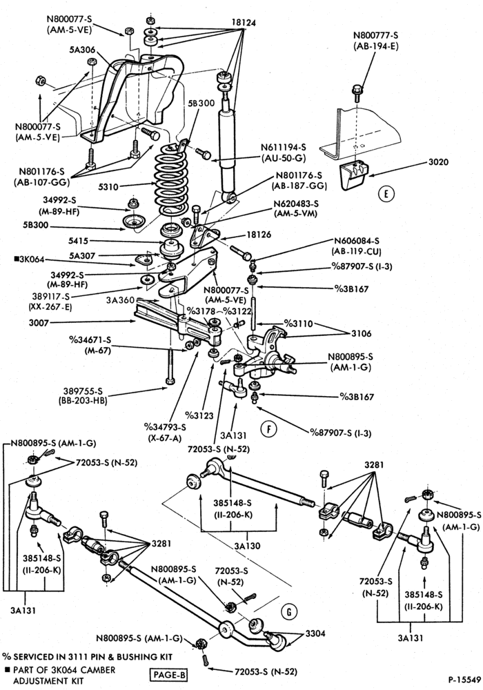 Схема FRONT SUSPENSION-(1980/83) - single shock - forged axle - Page B-F100/350-2/W/D