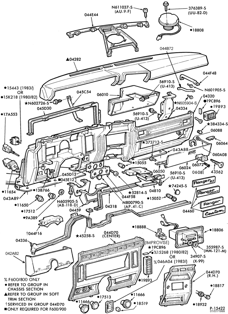 Схема BODY SIDES AND QUARTER-Instrument panel and pad-F-FT600/900