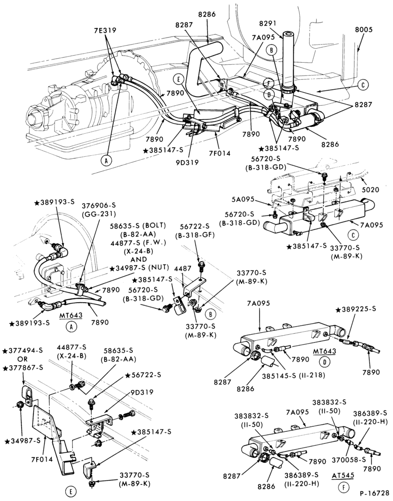 Схема OIL COOLER LINES-(1981/86)- w/MT 643-8 cyl. 501 (990) Detroit diesel-LN600/700