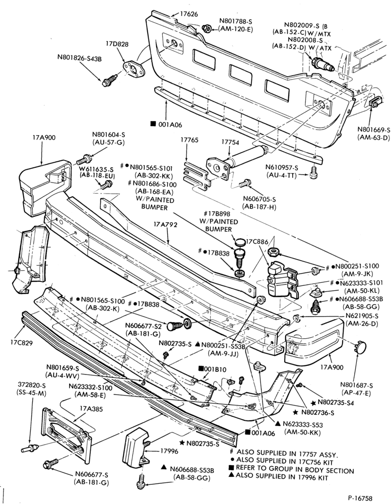 Схема SPEEDOMETER, BUMPERS, MIRRORS AND WIPERS-Bumper- front - aluminum-"Before 3/85"