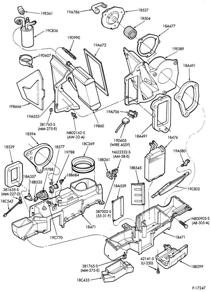 Схема AIR CONDITIONING-Evaporator Parts- integral-B