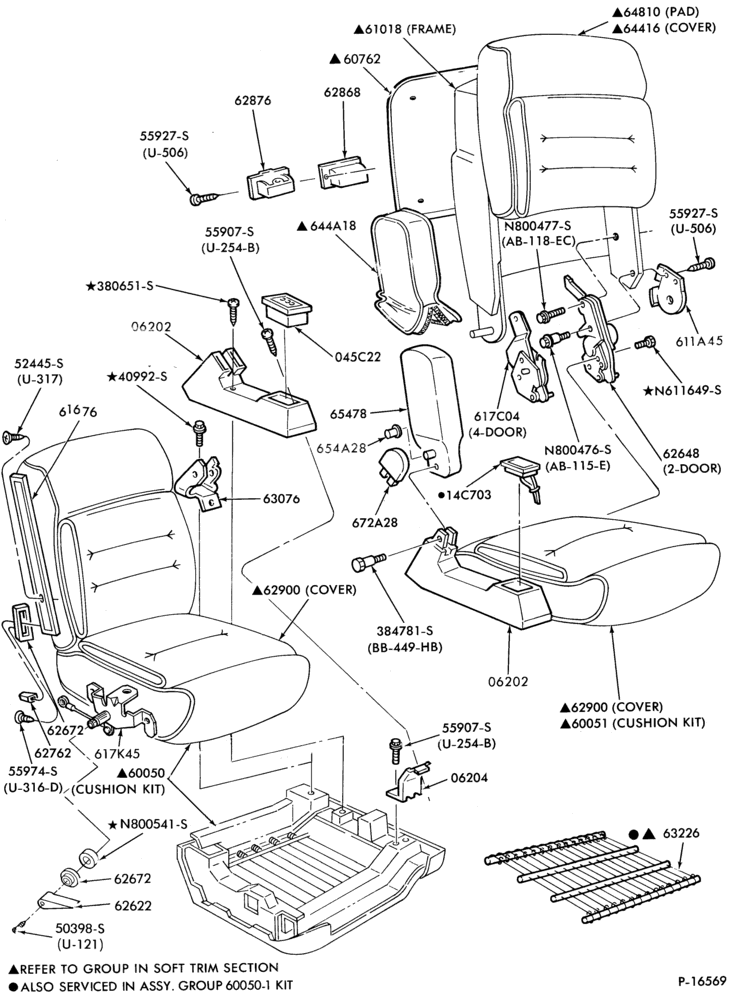 Схема SEATS AND SEAT BELTS-Front seat parts   - split bench - upper half