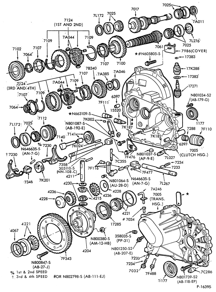 Схема INTERNAL PARTS-Transaxle case, housing and gaskets- shift forks, pivot shaft and related parts-4/S