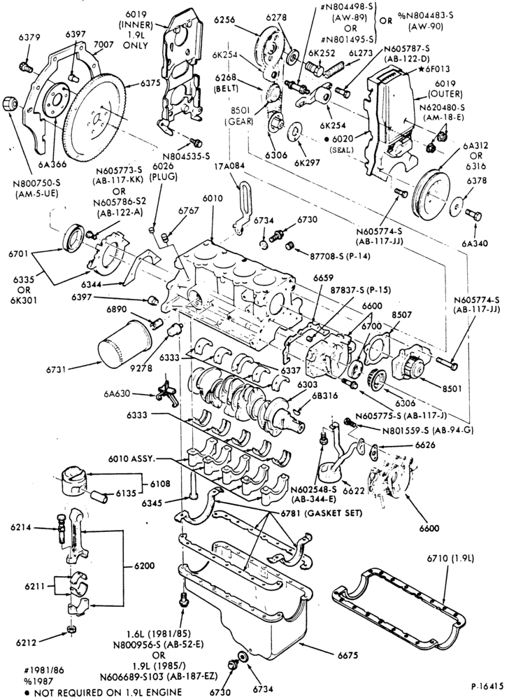 Схема 4 CYL. 1.6L (98 C.I.D.) & 1.9L (116 C.I.D.)-Crankshaft and flywheel - E.F.I- internal