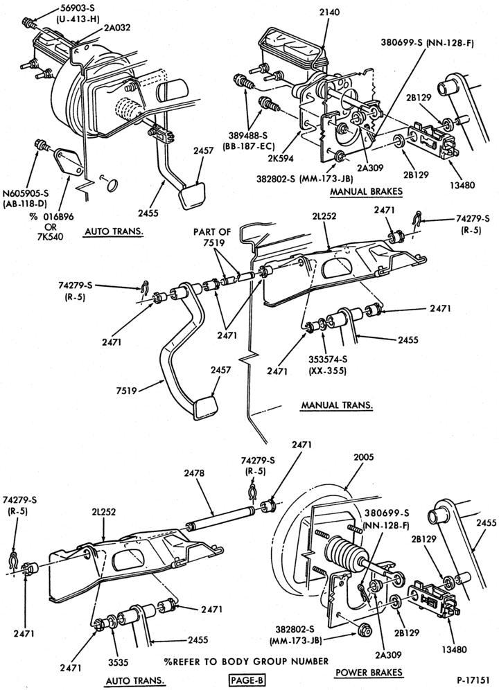 Схема BRAKES-Brake and clutch pedals (1983/84) - Page B-R