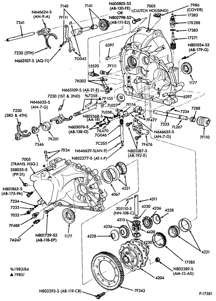 Схема INTERNAL PARTS-5 speed transaxle - case, housing and related parts-5/S