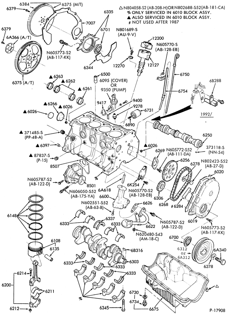 Схема 4 CYL. 2.3L (140 C.I.D.) HSC-Cylinder block- internal