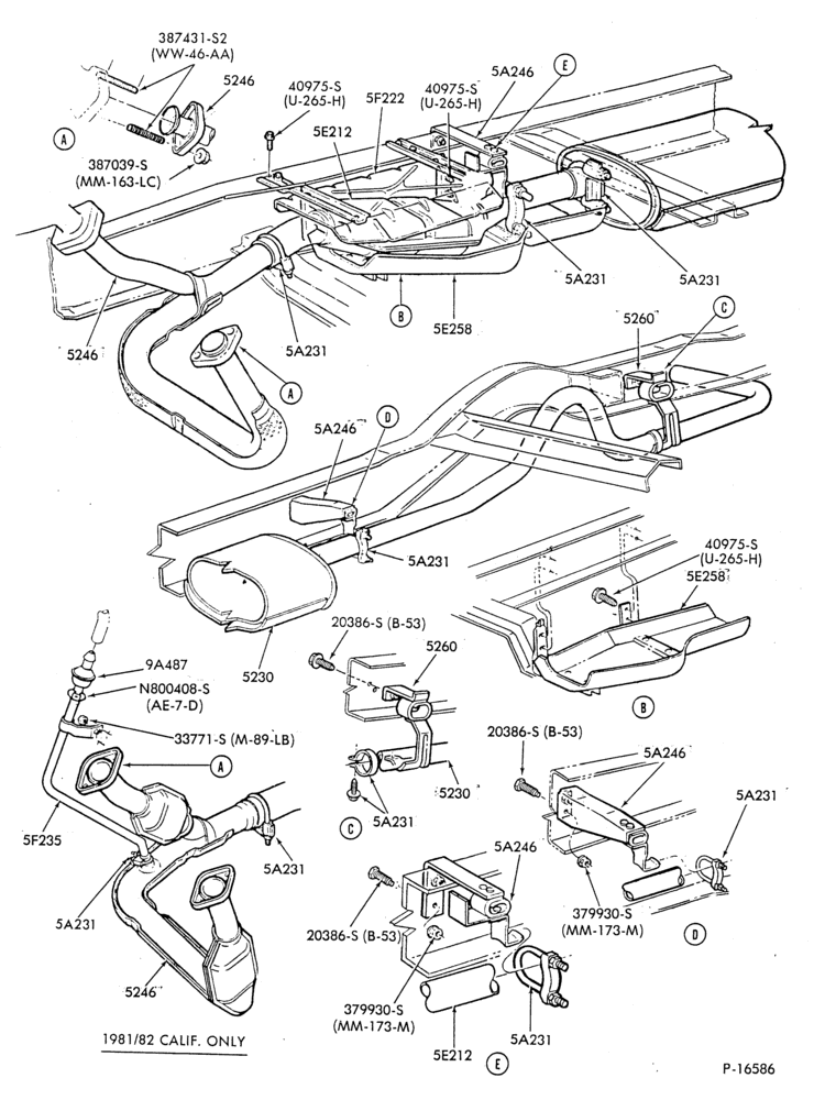 Схема EXHAUST SYSTEM-(1981/86)-302 (5.0L) - exc. Calif.-E100/250