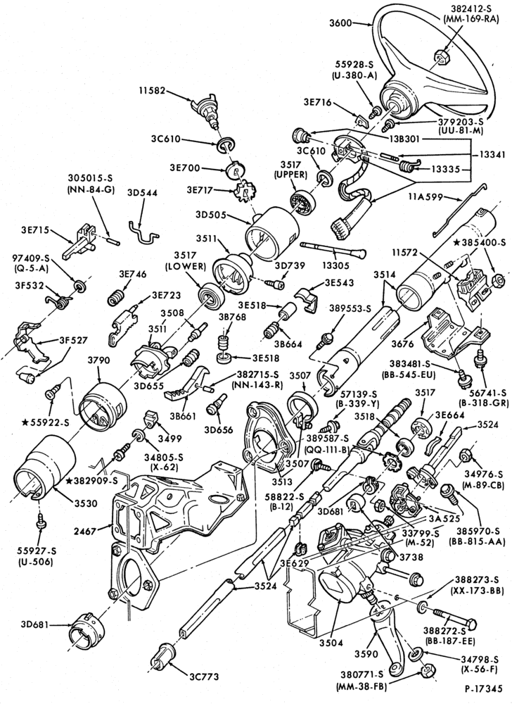 Схема STEERING-Steering column - Automatic trans.  - Floor shift - (1980/81)- (1982/) - tilt wheel-E100/350