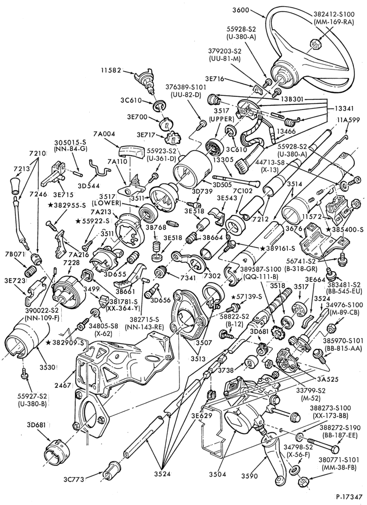 Схема STEERING-Steering column - Automatic trans. - (1980/81)- (1982/) - tilt wheel-E100/350