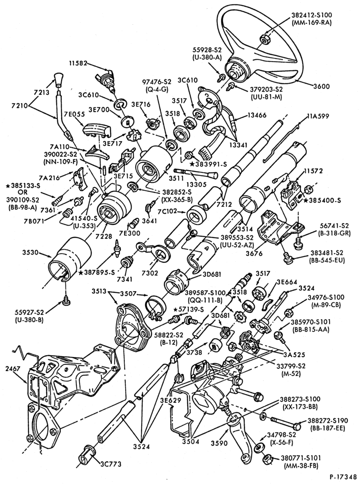 Схема STEERING-Steering column - Automatic trans. - (1980/81)- (1982/) - fixed wheel-E100/350