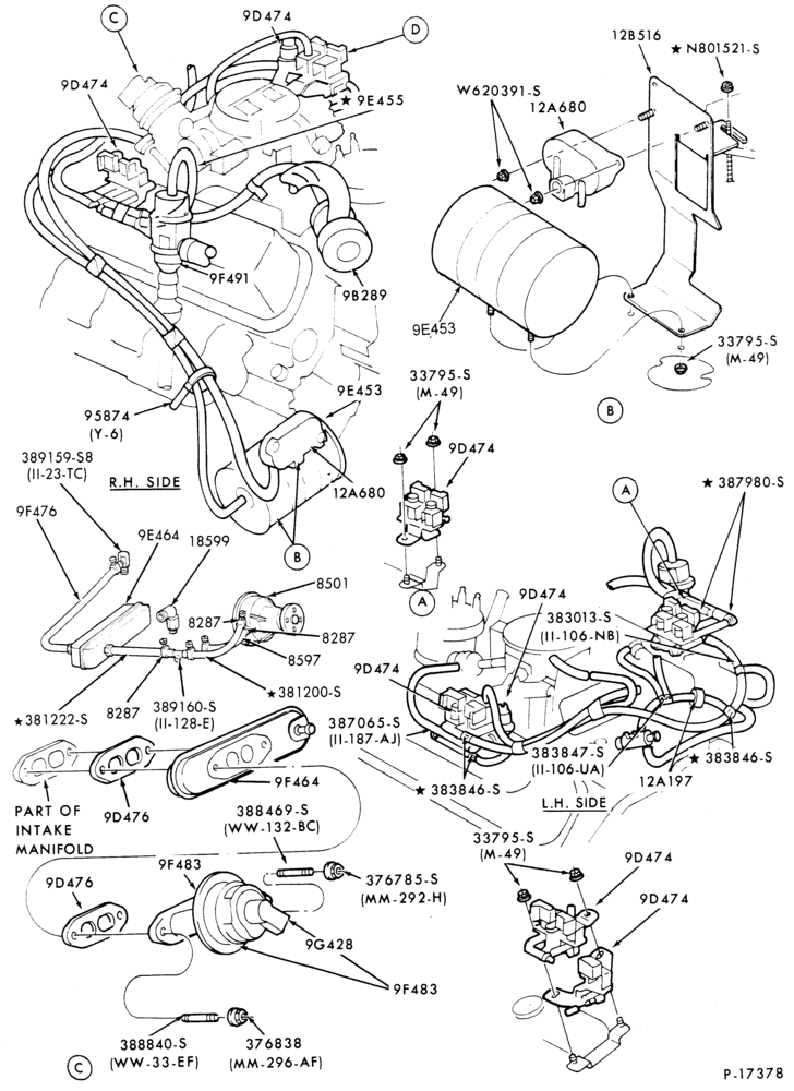 Схема 8 CYL. 5.8L (351 C.I.D.)-W-GAS-F100/250,U150-Calif. with M/T