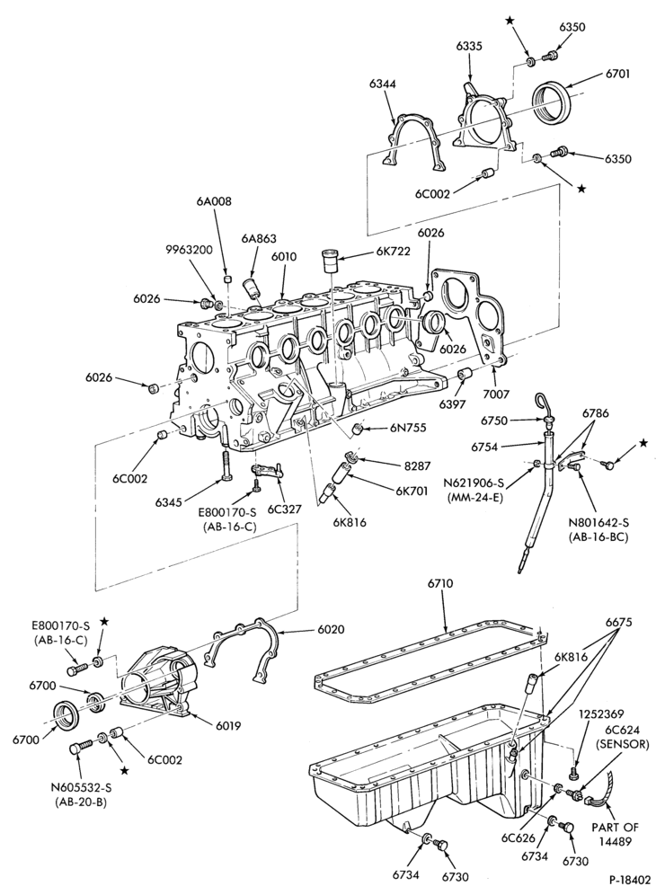 Схема 4 CYL. 2.3L (140 C.I.D.) - OHC-Cylinder block- covers & pan
