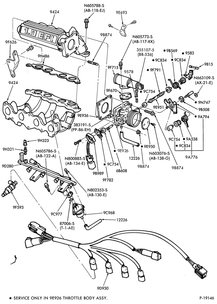 Схема 4 CYL. 1.9L (116 C.I.D.)-Fuel injection manifold, injections,