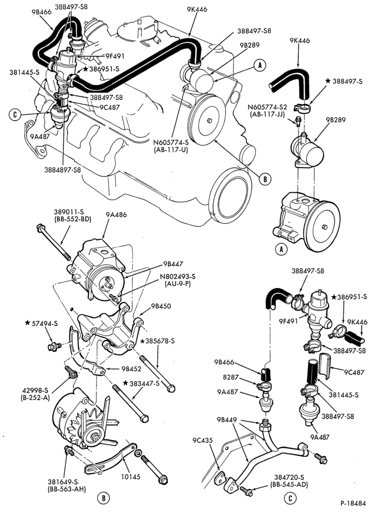 Схема 8 CYL. 5.8L (351 C.I.D.)-W-GAS-F150/250 and U150-under 8500# G.V.W.