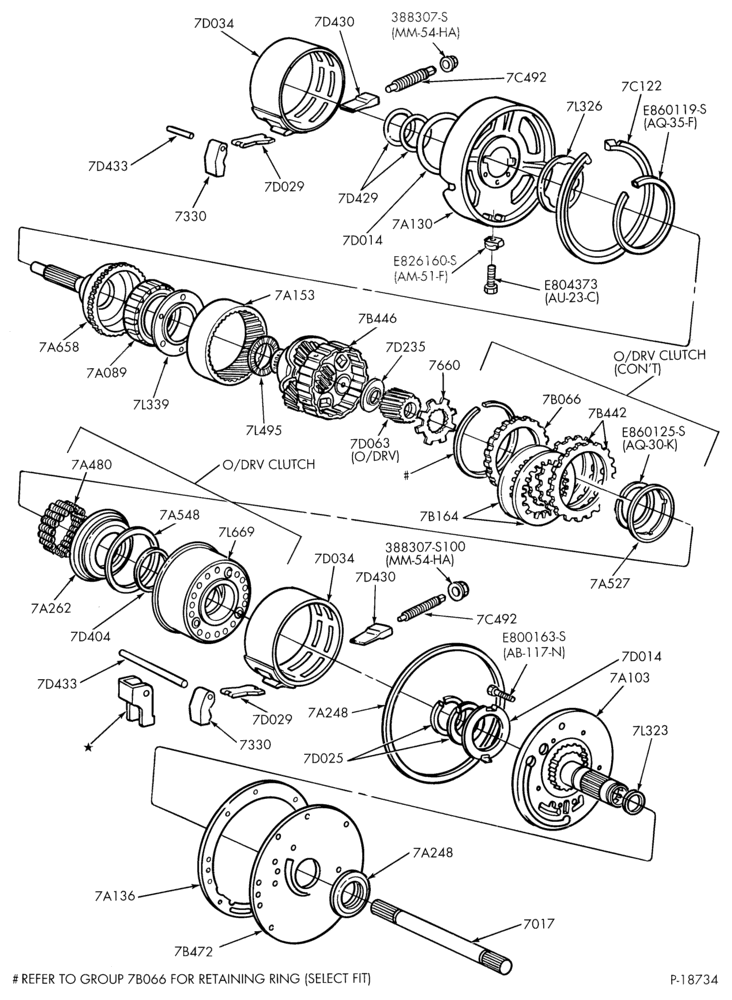 Схема A4LD TYPE TRANSMISSION-INTERNAL PARTS - clutches, gears, shafts, governor- Page B-A,B,R