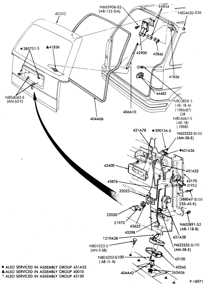 Схема DOORS AND WINDOWS-Rear liftgate - latch, handle parts and hinge-A