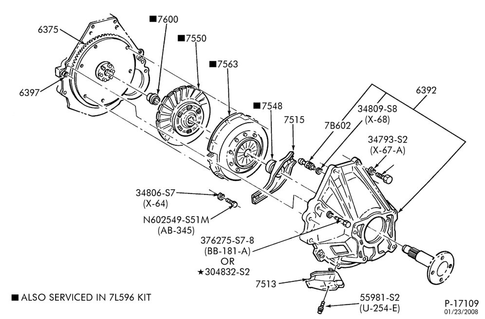 Схема EXTERNAL PARTS-Clutch plate, pressure plate - 8 cyl.-All