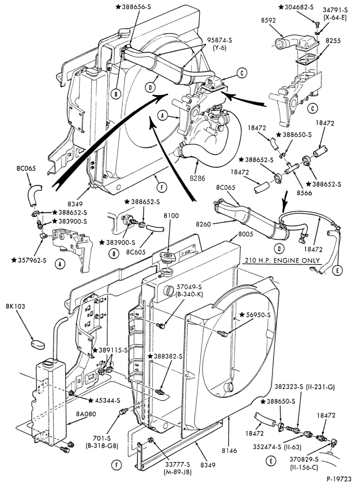 Схема COOLING SYSTEMS-6 cyl. 401 (6.6L) and 474 (7.8L) diesel - w/o turbo air cooler-F-FT600/900