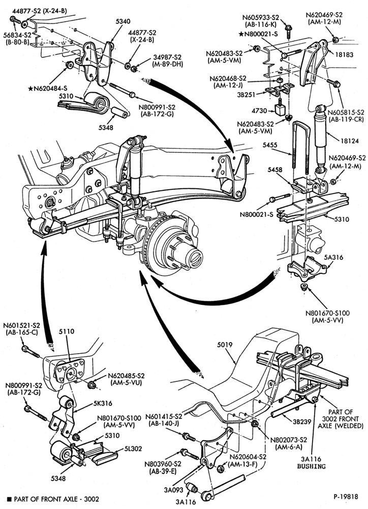 Схема FRONT SUSPENSION-(1985/) - w/front leaf spring-"From 2/85"-F350-4/W/D