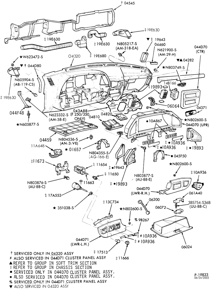 Схема INSTRUMENT PANEL-Instrument panel and pad-F150/350,