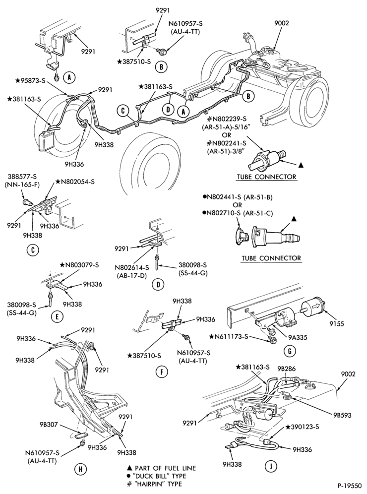Схема 6 CYL. 3.8L (230 C.I.D.)-Fuel system- w/E.F.I. - line installation