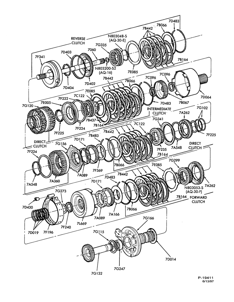 Схема AXOD TYPE - INTERNAL PARTS-INTERNAL PARTS - clutches, gears, shafts, extension and related parts- Page A-E,ME