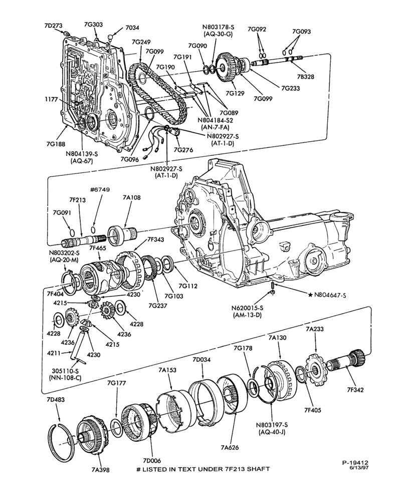 Схема AXOD TYPE - INTERNAL PARTS-INTERNAL PARTS - clutches, gears, shafts, extension and related parts- Page B-DC,E,ME