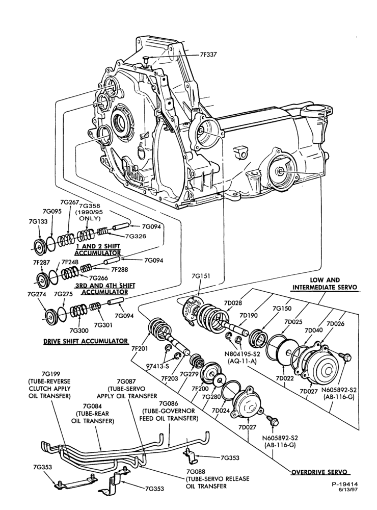 Схема AXOD - E TYPE - INTERNAL PARTS-AXOD - E TYPE - servos, shift accumulators & related parts