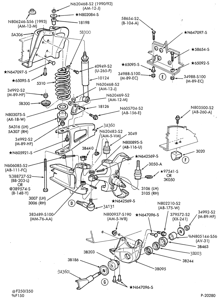 Схема FRONT SUSPENSION-(1987/) - single shock - Page B-F150/350-2/W/D