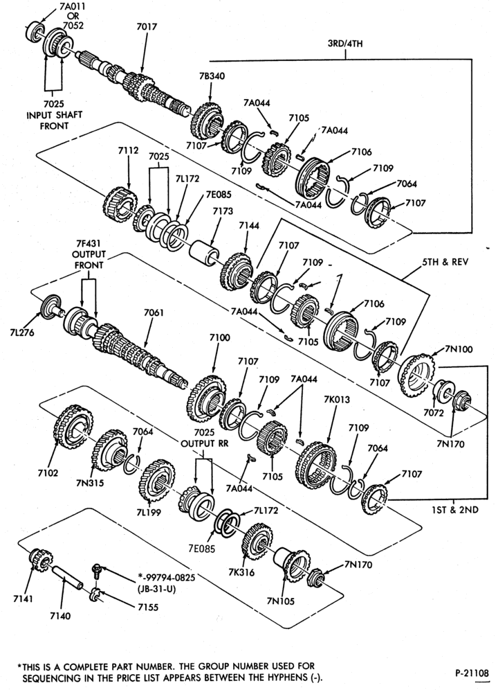 Схема INTERNAL PARTS-5 speed transaxle - gear train & related parts - exc. TC-5/S
