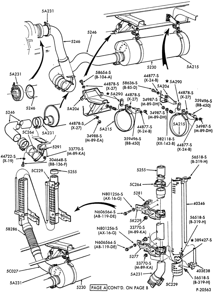 Схема EXHAUST SYSTEM-6 cyl. 401 (6.6L) and 474 (7.8L) Diesel - Single - B/T 81 (Cab)- B/T 84 (Cowl) - Vertical exhaust - Page-A-F-FT700/900