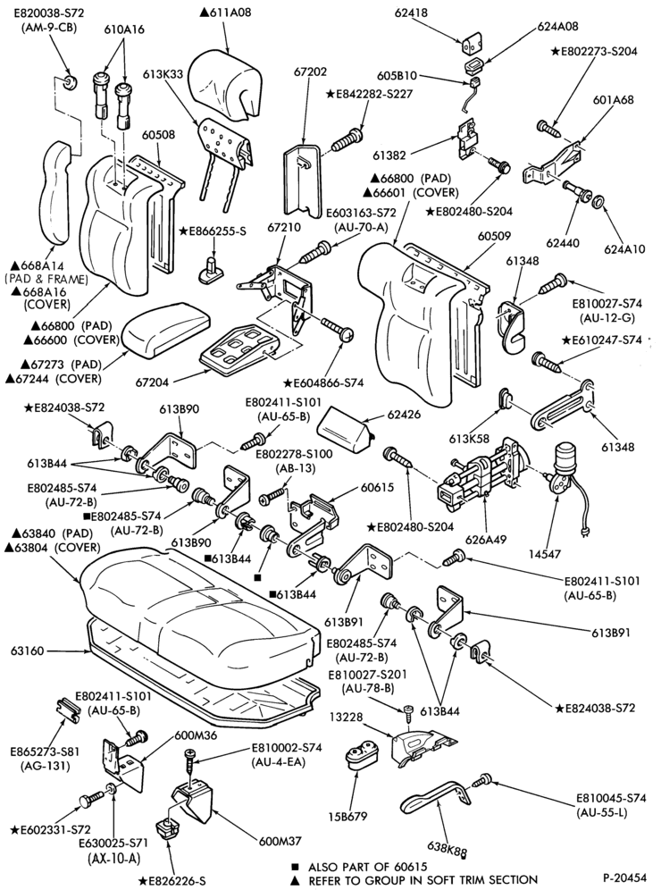 Схема SEATS AND SEAT BELTS-Rear seat parts