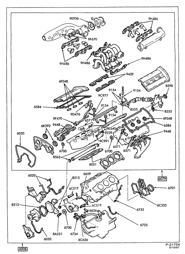 Схема 6 CYL. 3.0L (183 C.I.D.) - SHO-Engine gasket sets 6008 & 6009