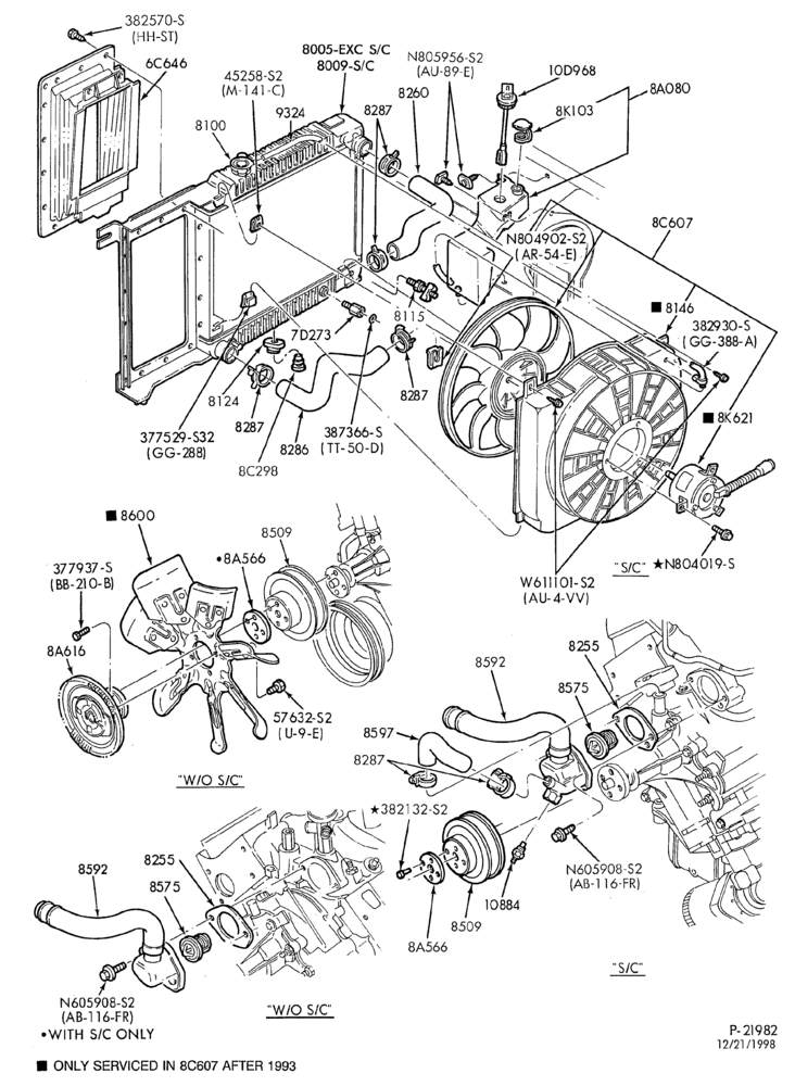 Схема Радиатор, GRILL AND COOLING-COOLING SYSTEM - 6 cyl. 3.8L
