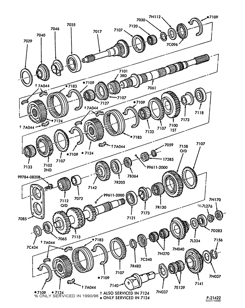Схема INTERNAL PARTS-(1988/) - Mazda - gear train-F150/350