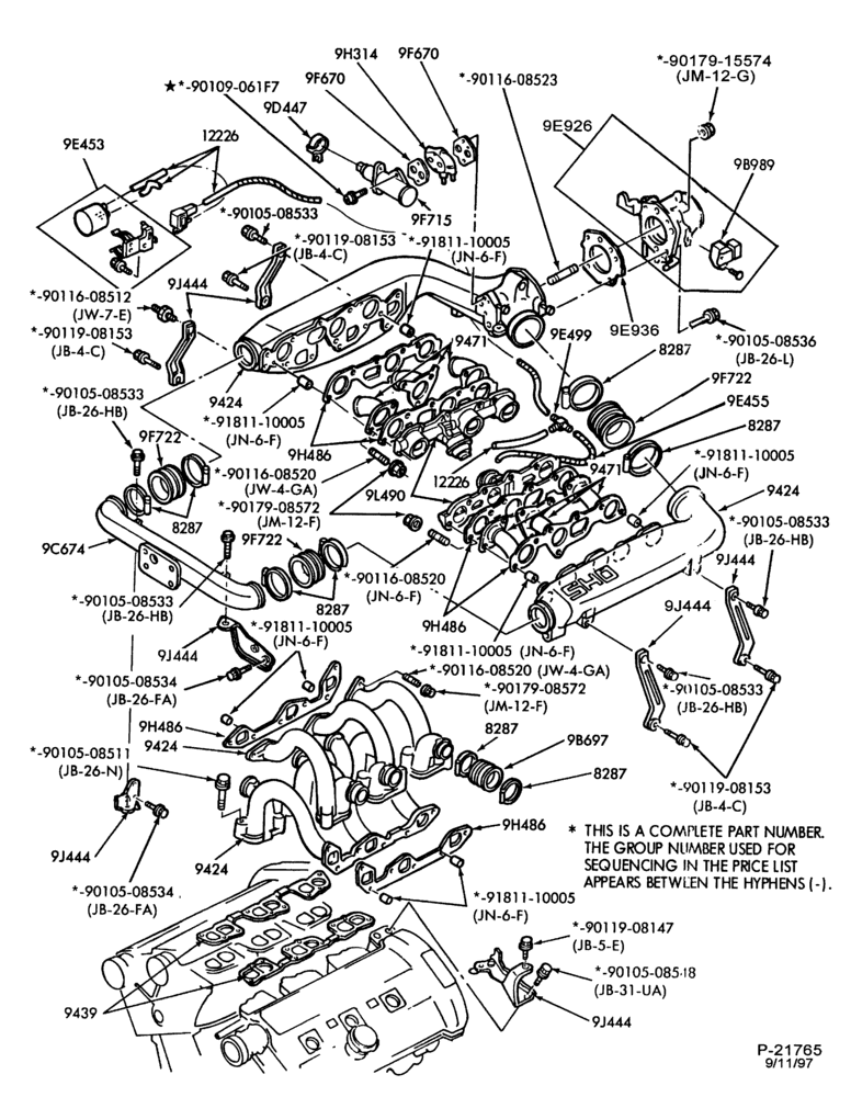 Схема 6 CYL. 3.0L (183 C.I.D.) - SHO-Intake manifold and related parts