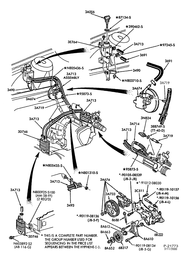 Схема STEERING-Pump installation - 6 cyl. 183 (3.0L) - SHO