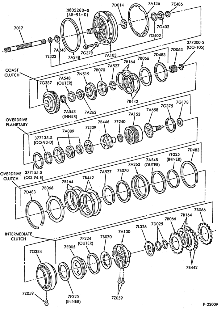 Схема E4OD TYPE TRANSMISSION-INTERNAL PARTS- Clutches, gears, shafts & rel. parts - Page A-E-F250/350,U150,