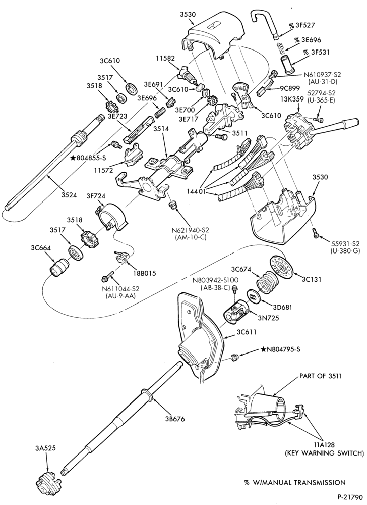 Схема STEERING-Steering column - A/T - floor shift - fixed wheel