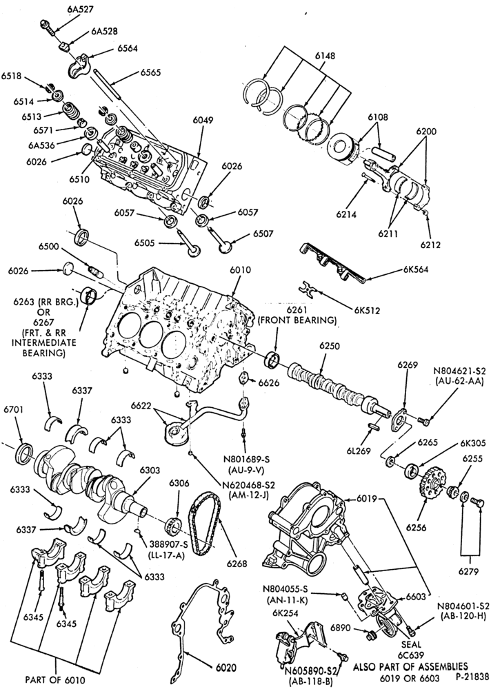 Схема 6 CYL. 3.8L (230 C.I.D.) - S/C-Cylinder block- internal parts